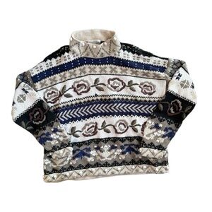 Hand Knit Vintage 80s 90s C’ International Express Fair Isle Sweater Size Small